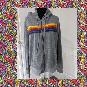 Aviator Nation 5 Stripe Grey Hoodie ~ Size Large